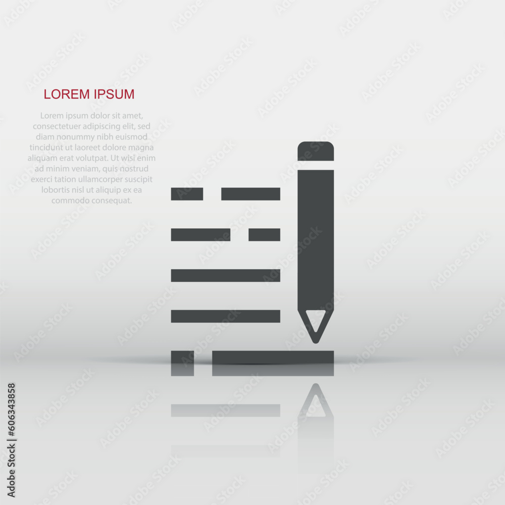 Poster pencil notepad icon in flat style. document write vector illustration on white isolated background. 
