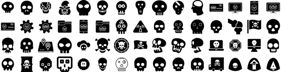 Set Of Skull Icons Isolated Silhouette Solid Icon With Bone, Human, Skull, Horror, Skeleton, Dead, Death Infographic Simple Vector Illustration Logo