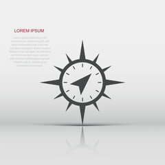 Global navigation icon in flat style. Compass gps vector illustration on white isolated background. Location discovery business concept.