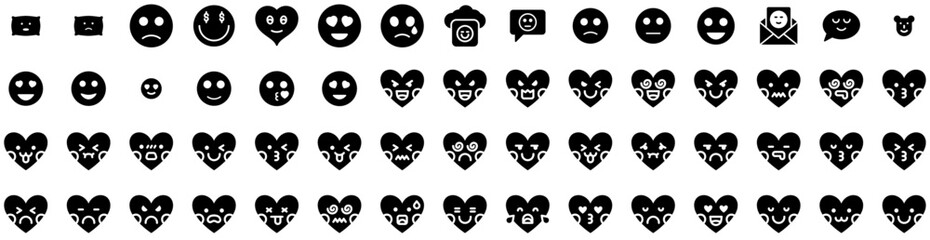Set Of Smiley Icons Isolated Silhouette Solid Icon With Symbol, Icon, Smiley, Smile, Vector, Face, Happy Infographic Simple Vector Illustration Logo