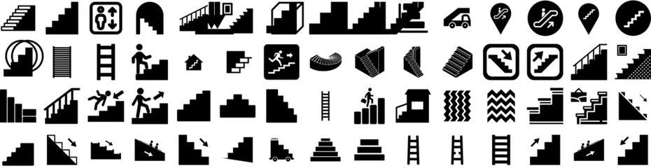 Set Of Stairs Icons Isolated Silhouette Solid Icon With Background, Stairway, Success, Up, Staircase, Illustration, Stairs Infographic Simple Vector Illustration Logo