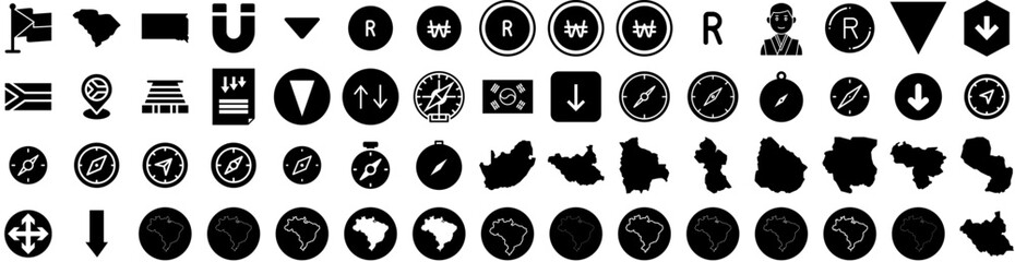 Set Of South Icons Isolated Silhouette Solid Icon With Vector, South, Africa, South Africa, Travel, Town, Illustration Infographic Simple Vector Illustration Logo