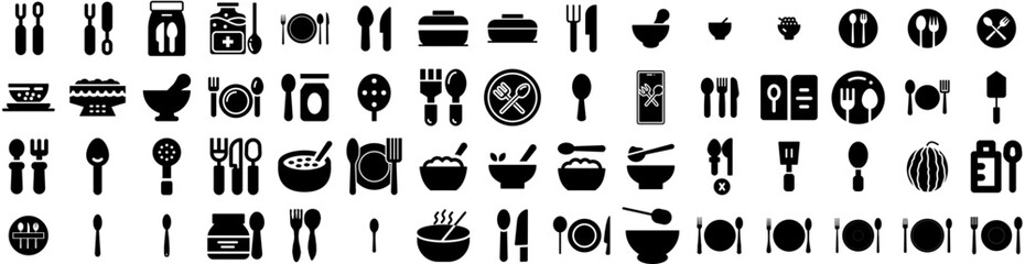 Set Of Spoon Icons Isolated Silhouette Solid Icon With Spoon, Utensil, Food, Equipment, Isolated, Kitchen, Meal Infographic Simple Vector Illustration Logo