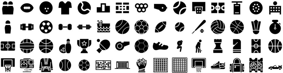 Set Of Sport Icons Isolated Silhouette Solid Icon With Game, Design, Vector, Background, Sport, Football, Competition Infographic Simple Vector Illustration Logo