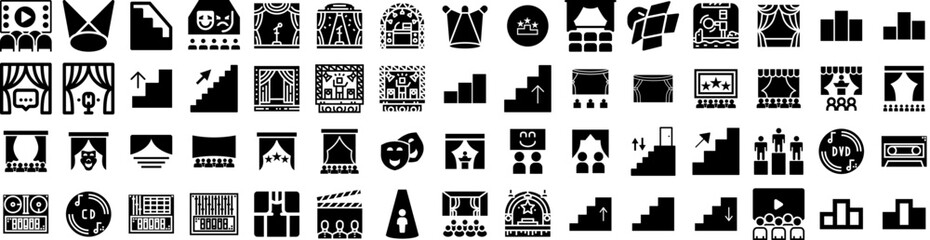 Set Of Stage Icons Isolated Silhouette Solid Icon With Background, Show, Empty, Scene, Abstract, Stage, Light Infographic Simple Vector Illustration Logo