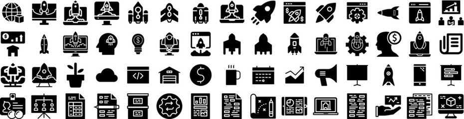 Set Of Startup Icons Isolated Silhouette Solid Icon With Idea, Project, Teamwork, Success, Technology, Startup, Business Infographic Simple Vector Illustration Logo