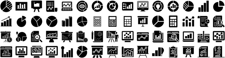 Set Of Statistics Icons Isolated Silhouette Solid Icon With Growth, Report, Chart, Strategy, Data, Graph, Business Infographic Simple Vector Illustration Logo