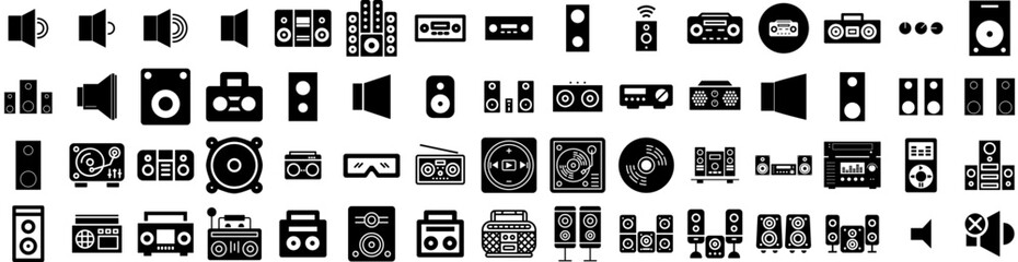 Set Of Stereo Icons Isolated Silhouette Solid Icon With Stereo, Music, Retro, Sound, Audio, Technology, Radio Infographic Simple Vector Illustration Logo - obrazy, fototapety, plakaty