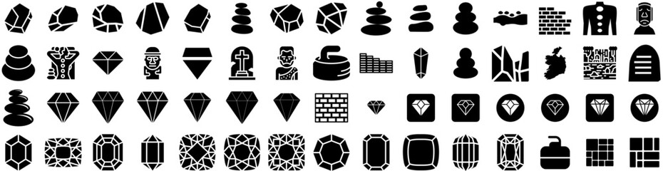 Set Of Stone Icons Isolated Silhouette Solid Icon With Rock, Wall, Background, Stone, Design, Abstract, Texture Infographic Simple Vector Illustration Logo
