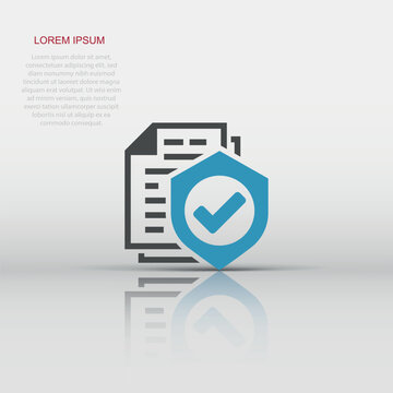 Insurance Policy Icon In Flat Style. Report Vector Illustration On White Isolated Background. Document Business Concept.