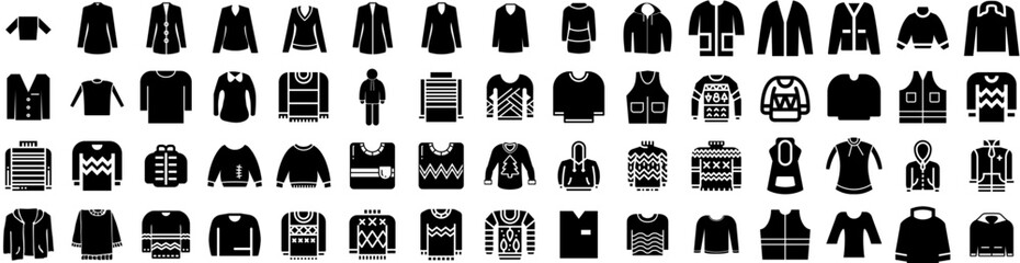 Set Of Sweater Icons Isolated Silhouette Solid Icon With Background, Jumper, Sweater, Winter, White, Vector, Design Infographic Simple Vector Illustration Logo