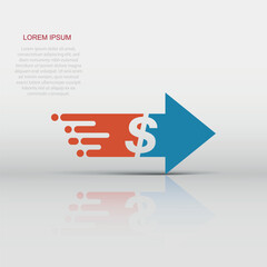 Transfer money icon in flat style. Dollar vector illustration on white isolated background. Payment business concept.