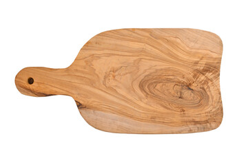Cutting board made from olive tree wood on transparent background