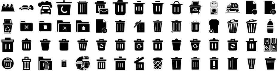 Set Of Trash Icons Isolated Silhouette Solid Icon With Waste, Garbage, Recycle, Bin, Environment, Rubbish, Trash Infographic Simple Vector Illustration Logo