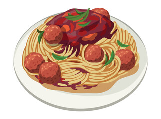 delicious hot spaghetti vector illustration complete with red sauce and meat balls