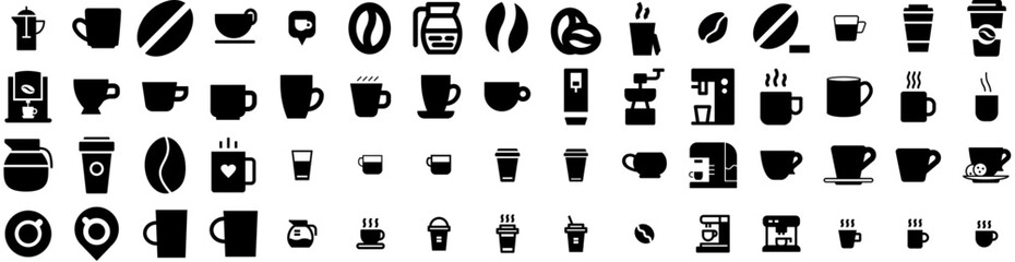 Set Of Coffee Icons Isolated Silhouette Solid Icon With Black, Coffee, Beverage, Drink, Cafe, Background, Espresso Infographic Simple Vector Illustration Logo