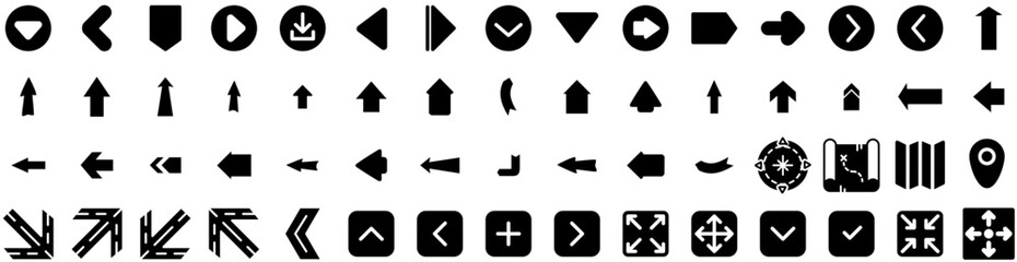 Set Of Direction Icons Isolated Silhouette Solid Icon With Illustration, Sign, Background, Arrow, Vector, Symbol, Direction Infographic Simple Vector Illustration Logo