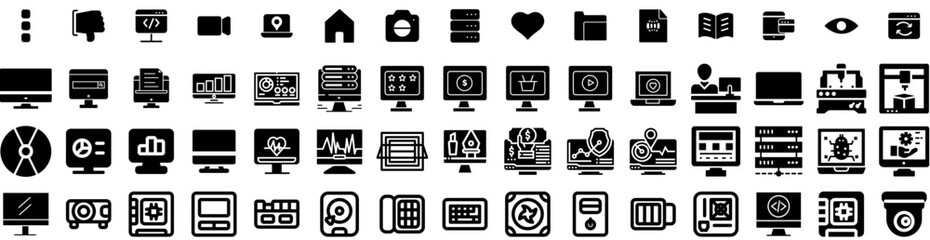 Set Of Computer Icons Isolated Silhouette Solid Icon With Laptop, Business, Computer, Display, Screen, Modern, Technology Infographic Simple Vector Illustration Logo