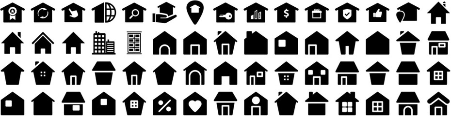 Set Of Estate Icons Isolated Silhouette Solid Icon With Home, Estate, Real, House, Business, Property, Investment Infographic Simple Vector Illustration Logo