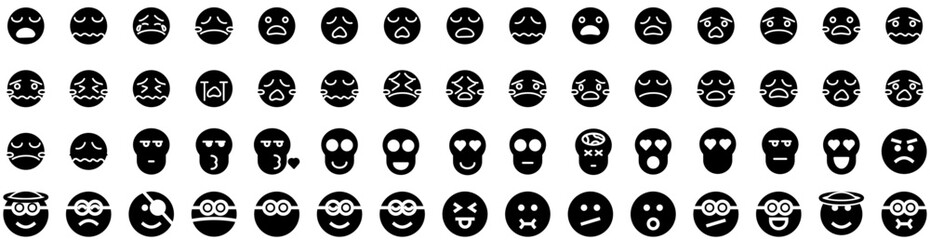 Set Of Emoji Icons Isolated Silhouette Solid Icon With Emoticon, Face, Symbol, Icon, Sign, Isolated, Vector Infographic Simple Vector Illustration Logo