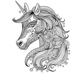 Fototapeta premium Unicorn with mandala-style patterns and floral decorations 