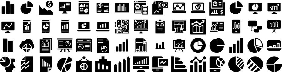 Set Of Graph Icons Isolated Silhouette Solid Icon With Graph, Finance, Financial, Business, Chart, Diagram, Data Infographic Simple Vector Illustration Logo