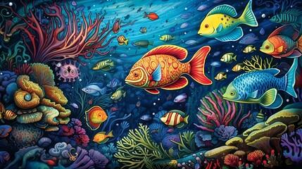 Fototapeta na wymiar Wonderful and beautiful underwater world with corals and tropical fish. Generative AI