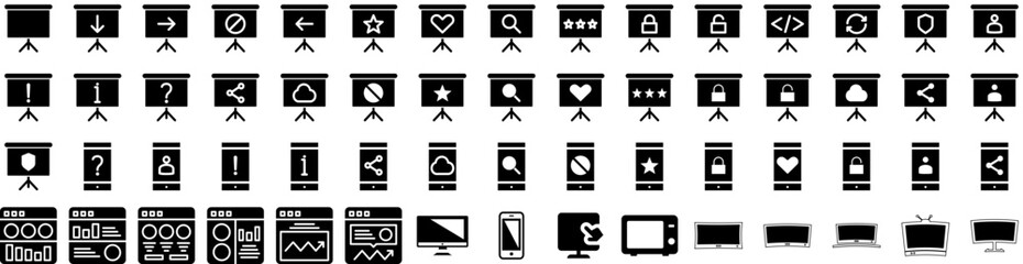 Set Of Screen Icons Isolated Silhouette Solid Icon With Screen, Blank, Computer, Display, Digital, Device, Technology Infographic Simple Vector Illustration Logo