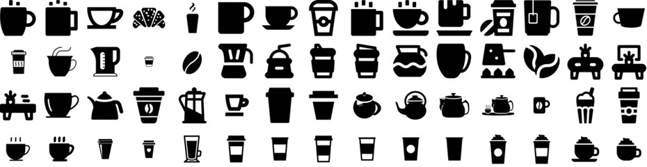 Set Of Coffee Icons Isolated Silhouette Solid Icon With Drink, Beverage, Cafe, Background, Espresso, Black, Coffee Infographic Simple Vector Illustration Logo