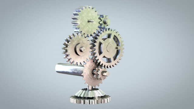 3d gears rotating, industrial revolution concept, loop, Luma Matte