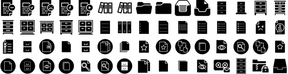 Set Of Archive Icons Isolated Silhouette Solid Icon With Business, File, Storage, Document, Archive, Data, Office Infographic Simple Vector Illustration Logo