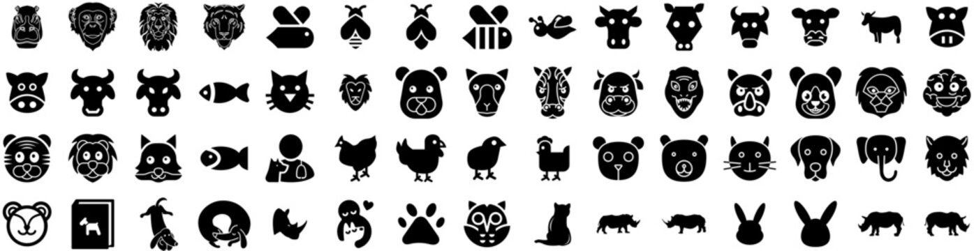 Set Of Animal Icons Isolated Silhouette Solid Icon With Character, Wildlife, Illustration, Cartoon, Set, Animal, Cute Infographic Simple Vector Illustration Logo