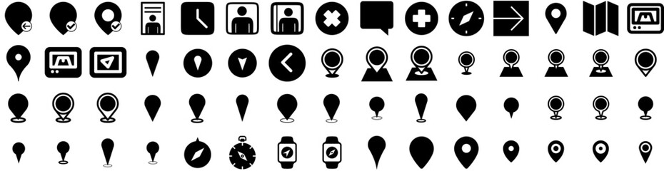 Set Of Navigation Icons Isolated Silhouette Solid Icon With Gps, Navigation, Map, Technology, Road, Travel, Compass Infographic Simple Vector Illustration Logo