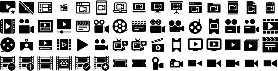 Set Of Movie Icons Isolated Silhouette Solid Icon With Video, Theater, Illustration, Cinema, Entertainment, Movie, Film Infographic Simple Vector Illustration Logo