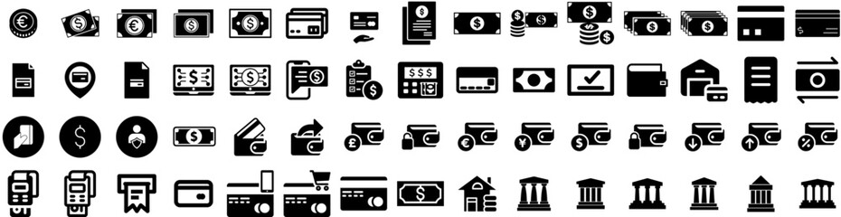 Set Of Payment Icons Isolated Silhouette Solid Icon With Finance, Phone, Mobile, Money, Smartphone, Payment, Business Infographic Simple Vector Illustration Logo