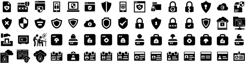 Set Of Security Icons Isolated Silhouette Solid Icon With Technology, Protection, Internet, Secure, Computer, Security, Safety Infographic Simple Vector Illustration Logo