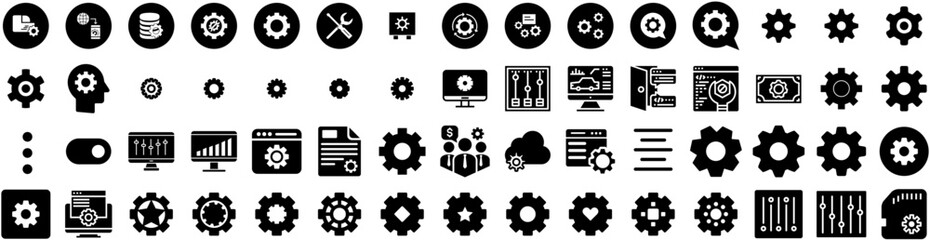 Set Of Settings Icons Isolated Silhouette Solid Icon With Gear, Illustration, Symbol, Work, Technology, Cog, Icon Infographic Simple Vector Illustration Logo