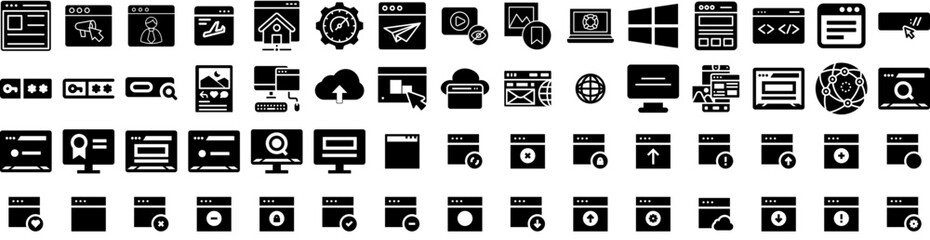 Set Of Website Icons Isolated Silhouette Solid Icon With Web, Vector, Network, Internet, Site, Illustration, Website Infographic Simple Vector Illustration Logo