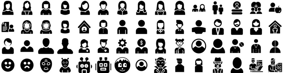 Set Of Avatar Icons Isolated Silhouette Solid Icon With Human, People, Avatar, Person, Illustration, Male, Man Infographic Simple Vector Illustration Logo