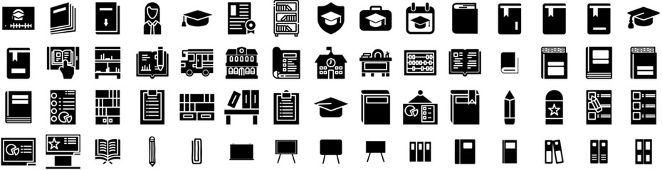 Set Of Education Icons Isolated Silhouette Solid Icon With University, Study, Book, Education, Student, Knowledge, School Infographic Simple Vector Illustration Logo