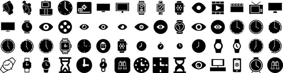 Set Of Watch Icons Isolated Silhouette Solid Icon With Clock, Design, Wristwatch, Watch, Modern, Time, Isolated Infographic Simple Vector Illustration Logo