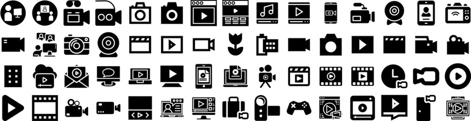 Set Of Video Icons Isolated Silhouette Solid Icon With Web, Digital, Video, Media, Vector, Internet, Online Infographic Simple Vector Illustration Logo