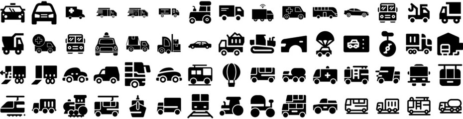 Set Of Vehicle Icons Isolated Silhouette Solid Icon With Auto, Battery, Car, Technology, Power, Transport, Vehicle Infographic Simple Vector Illustration Logo