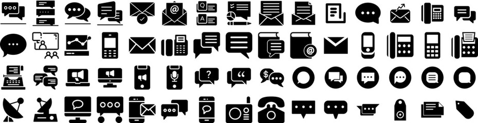 Set Of Communication Icons Isolated Silhouette Solid Icon With Chat, People, Concept, Information, Connection, Business, Communication Infographic Simple Vector Illustration Logo