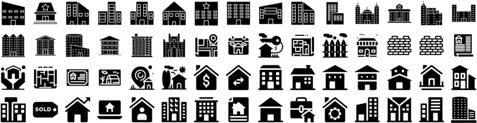 Set Of Estate Icons Isolated Silhouette Solid Icon With Home, Estate, Property, Business, Real, Investment, House Infographic Simple Vector Illustration Logo