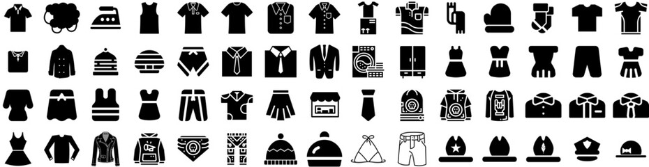 Set Of Clothing Icons Isolated Silhouette Solid Icon With Cloth, Background, Fabric, Fashion, Clothes, Style, Clothing Infographic Simple Vector Illustration Logo