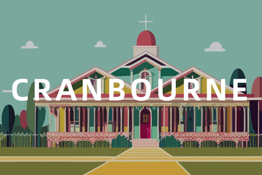 Cranbourne: Modern illustration of an Australian scene with the name Cranbourne in Victoria