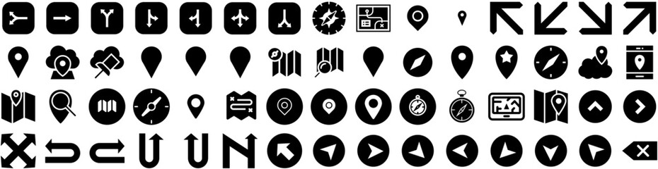 Set Of Navigation Icons Isolated Silhouette Solid Icon With Technology, Compass, Gps, Travel, Navigation, Road, Map Infographic Simple Vector Illustration Logo