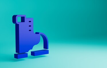 Obraz premium Blue Winter warm boot icon isolated on blue background. Waterproof rubber boot. Minimalism concept. 3D render illustration