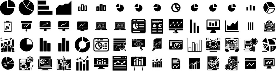 Set Of Analytic Icons Isolated Silhouette Solid Icon With Chart, Business, Finance, Financial, Graph, Data, Technology Infographic Simple Vector Illustration Logo